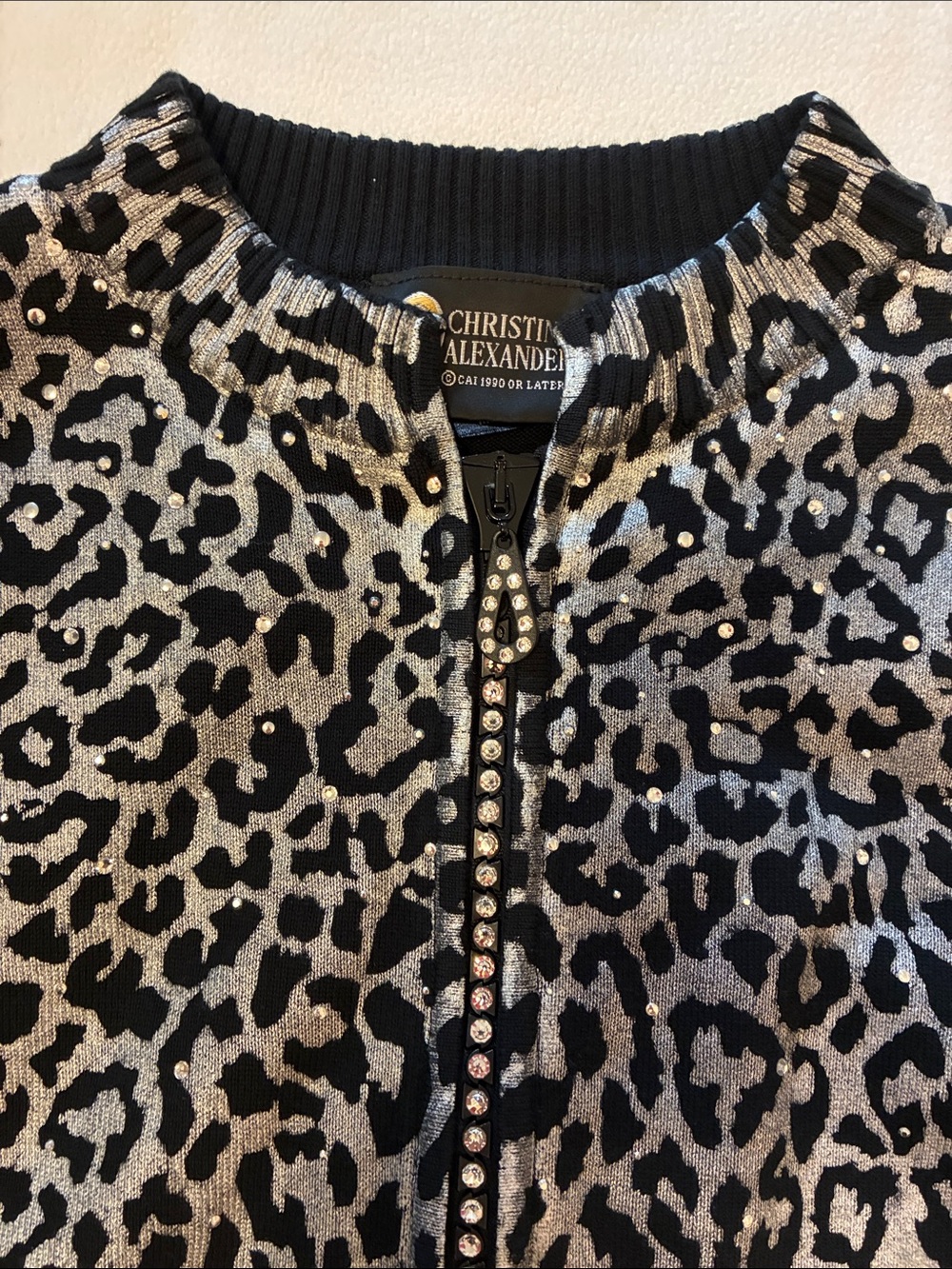Christine Alexander Studded Leopard Bomber Jacket - Black & Silver